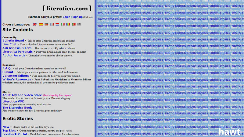 Literotica Sex Stories homepage. 