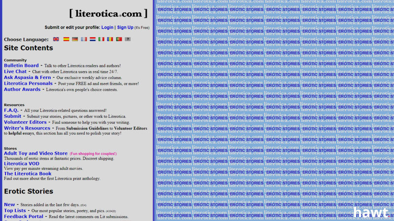 Literotica Sex Stories homepage